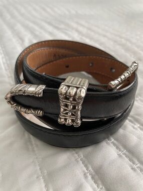 Talbots Black Leather Women's Belt Silver Decorative Buckles 1/2 inch Size S